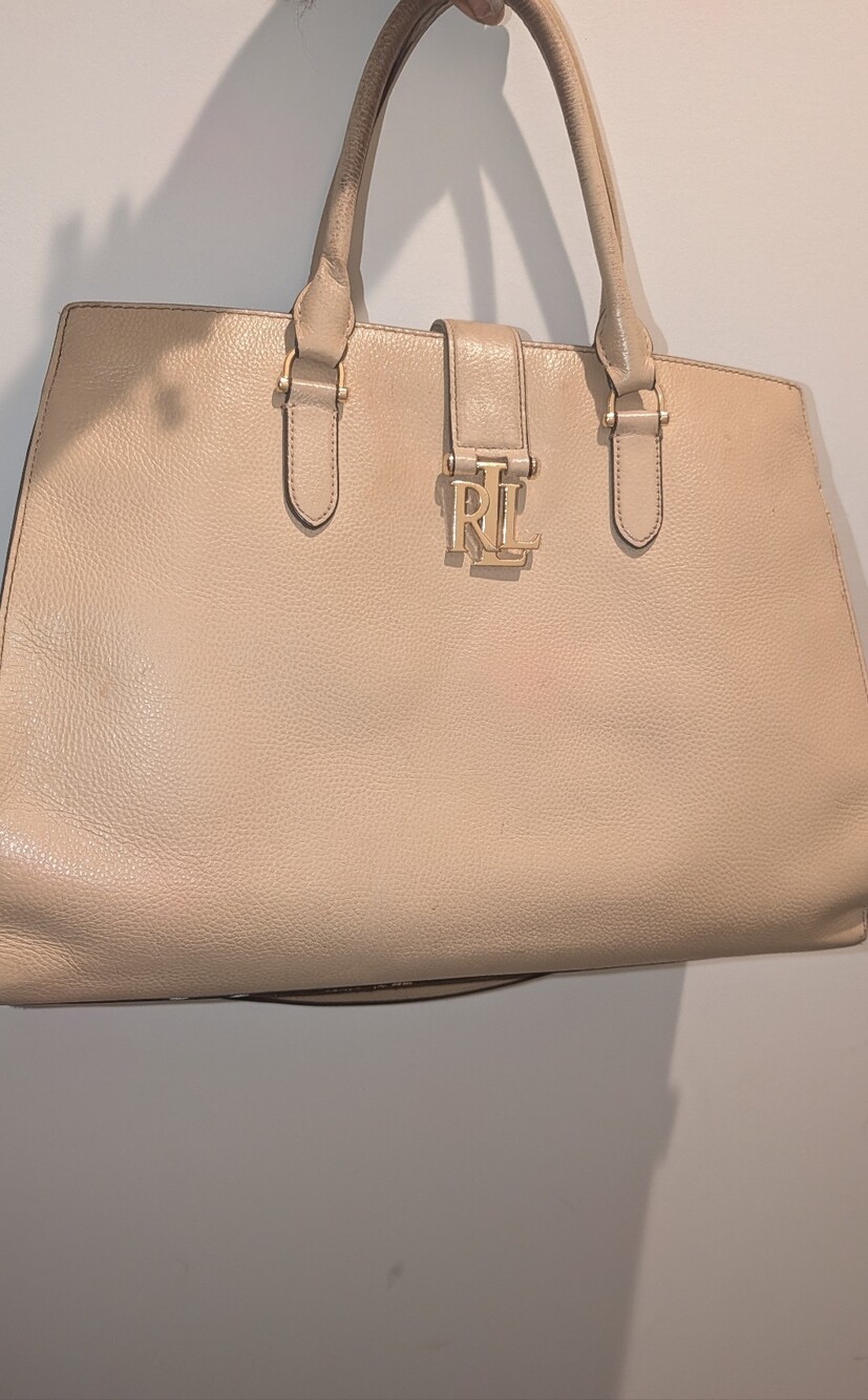 Ralph Lauren Cream Leather Shoulder Bag with Gold RL Emblem